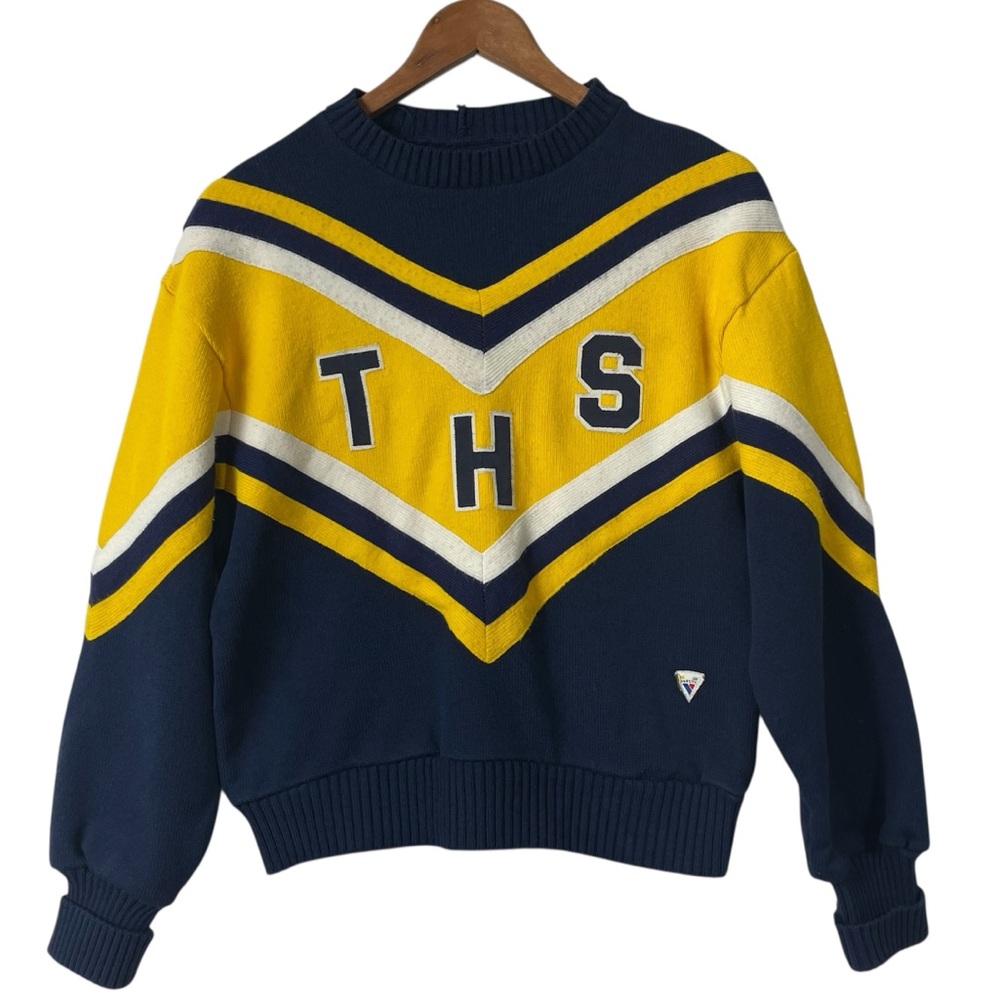 VTG Cheerleading Varsity Sweater Letterman Blue Michigan LG 50s 60s Sportswear